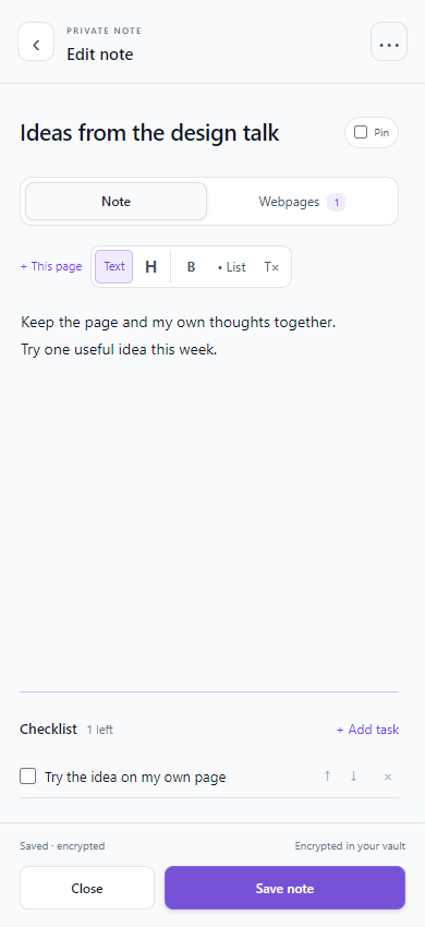 Actual narrow WeeTabs side-panel editor with a fictional video note